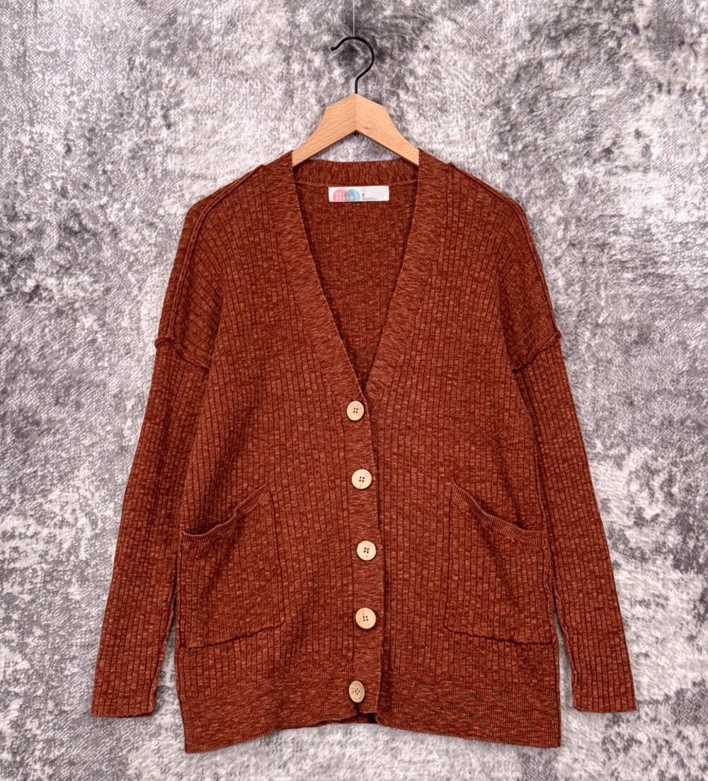 Free People Beach Cardigan XS Womens Orange Cotton Linen Knit Sweater
